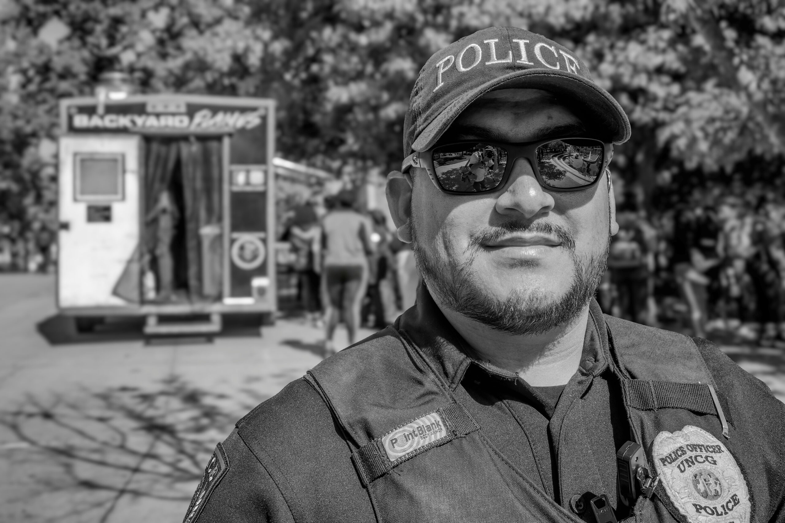 Black and white photo of UNCG Officer Torres.