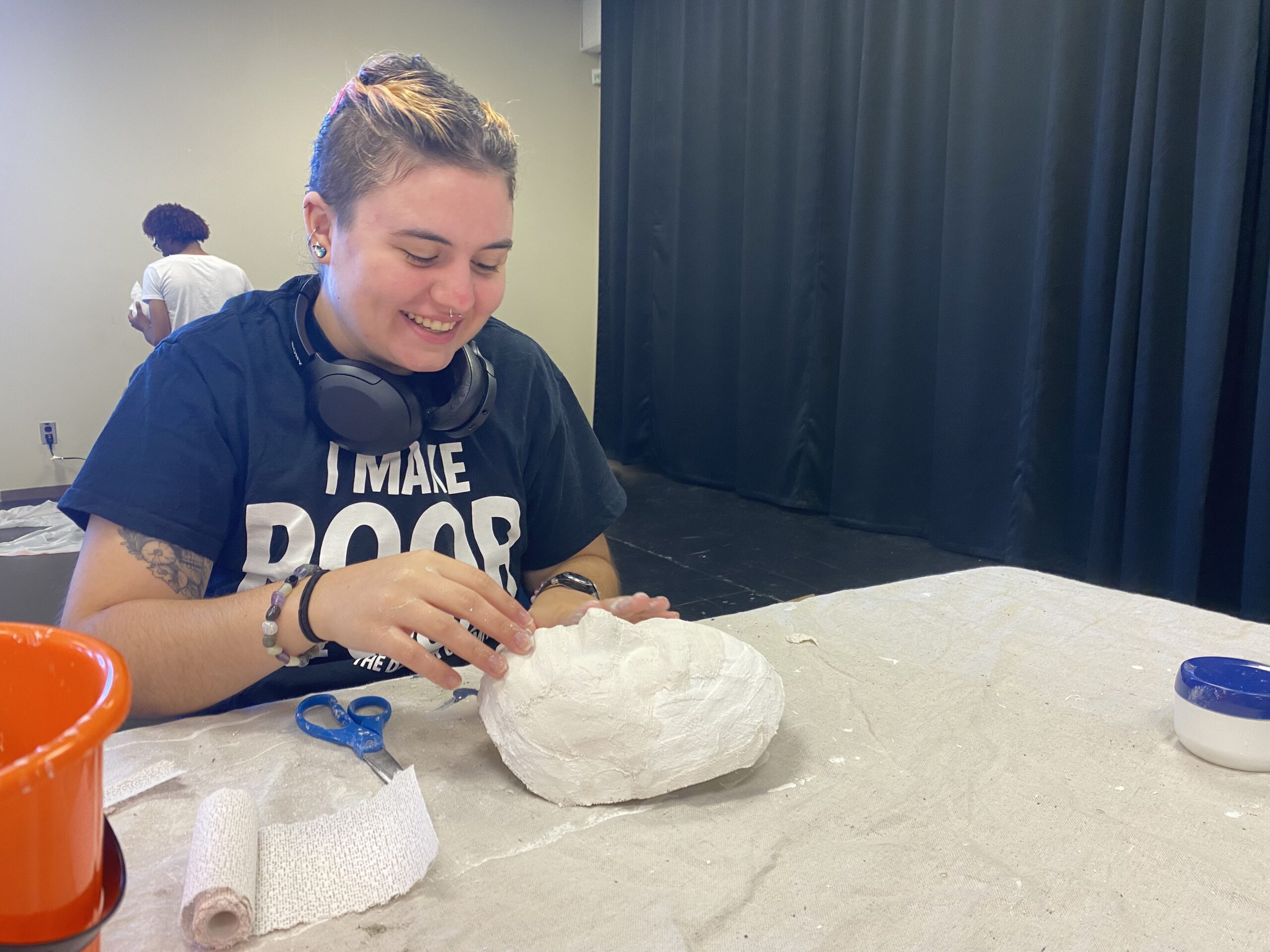 School of Theatre students create casts of their own faces for an in-class mask-making project.