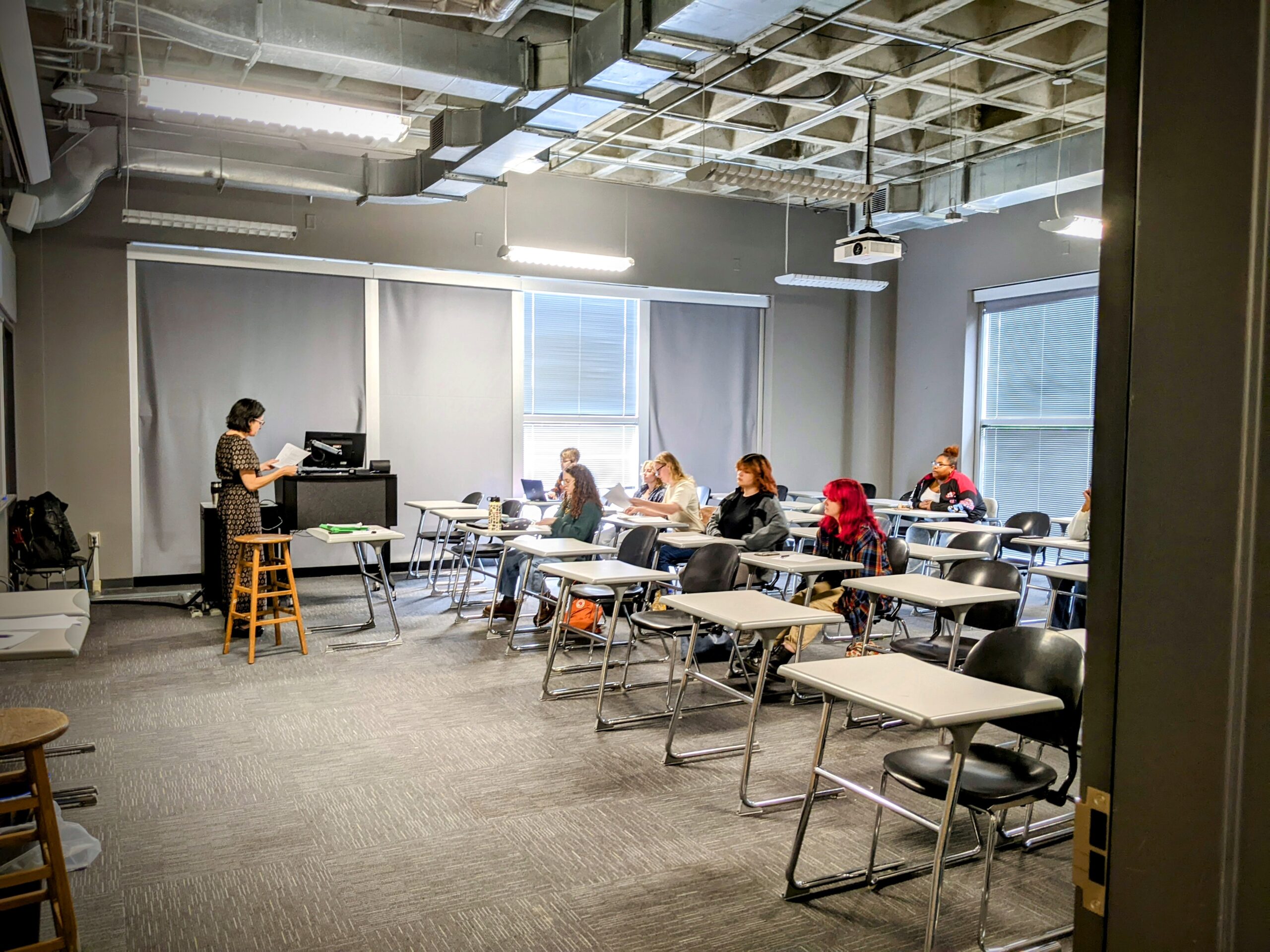 UNCG students in a classroom at the Gatewood Building.