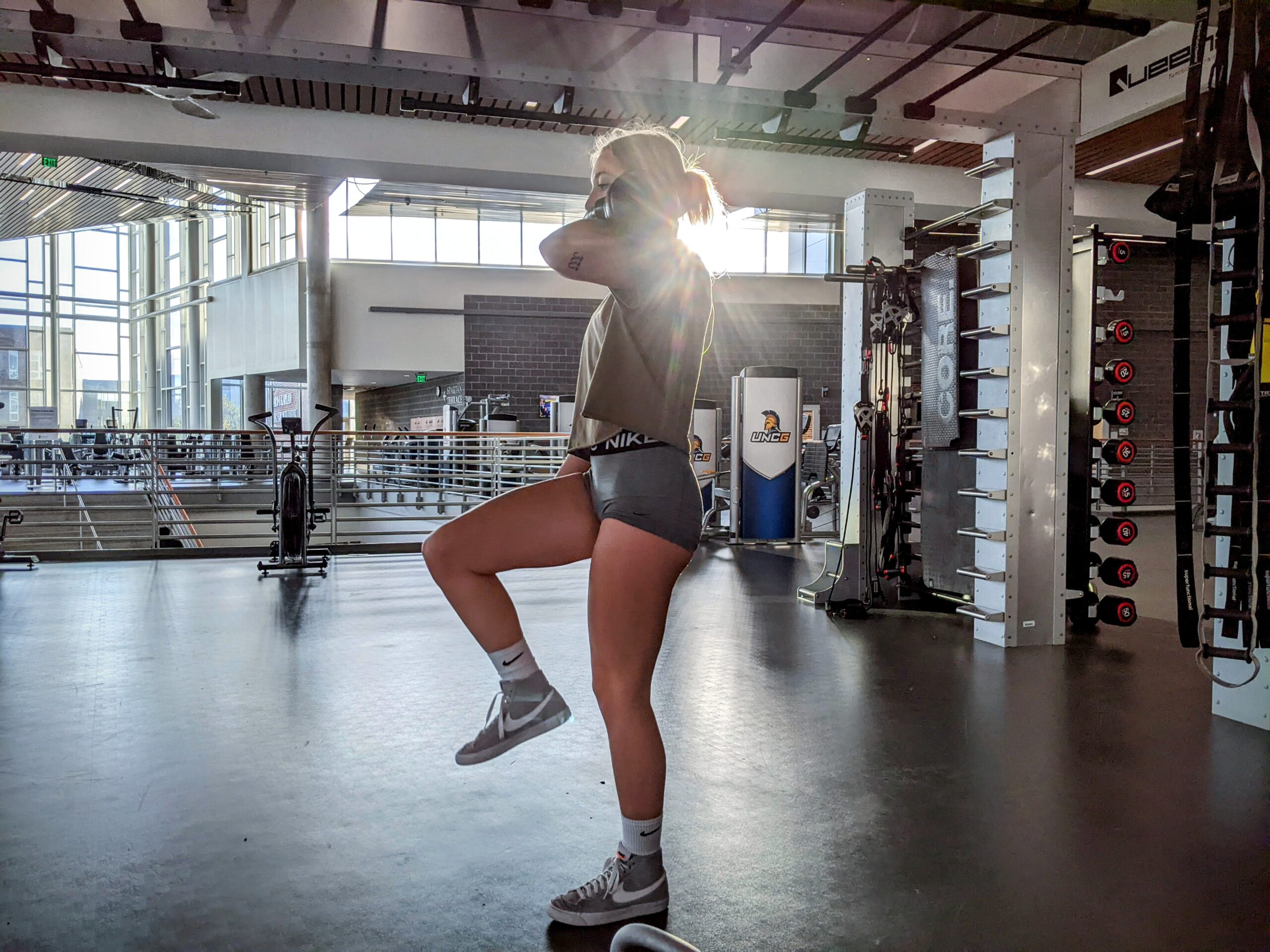 A UNCG student works out at the Kaplan Center.