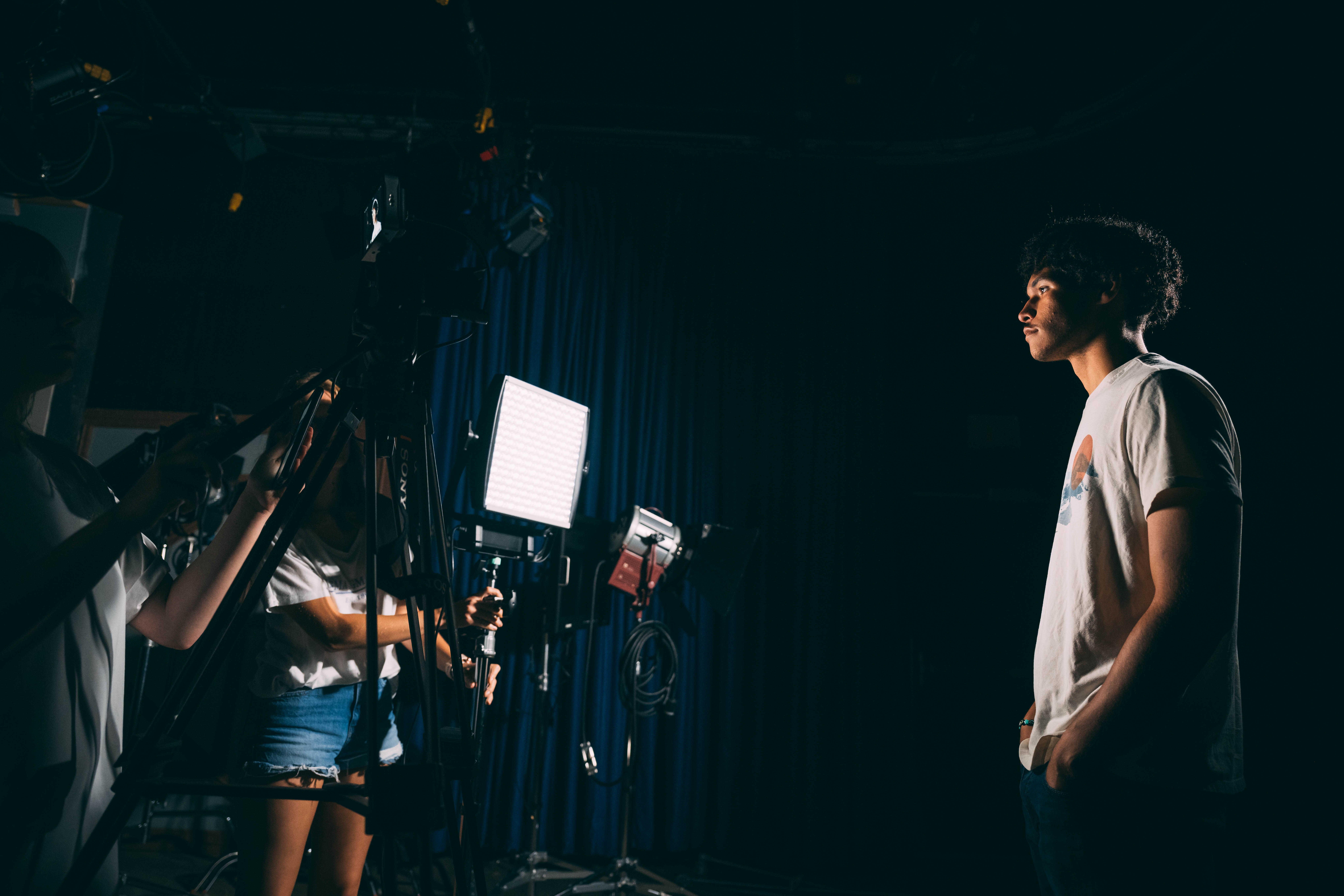 Lighting class - image of a dark room with a lights and cameras