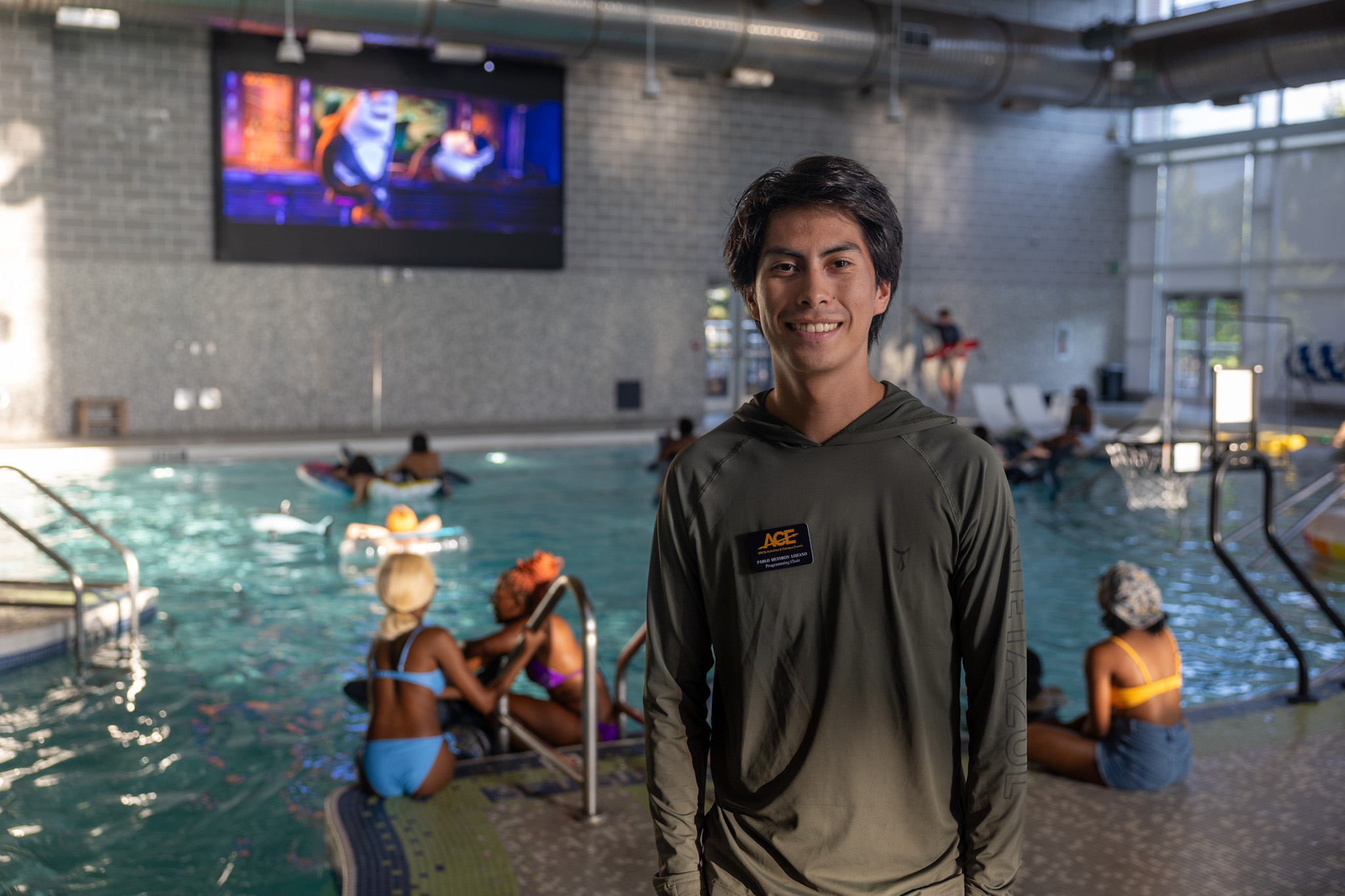 Programming chair for ACE Pablo Lozano started Splash Cinema Night. Students pull up a float and take in a movie on a Friday night.