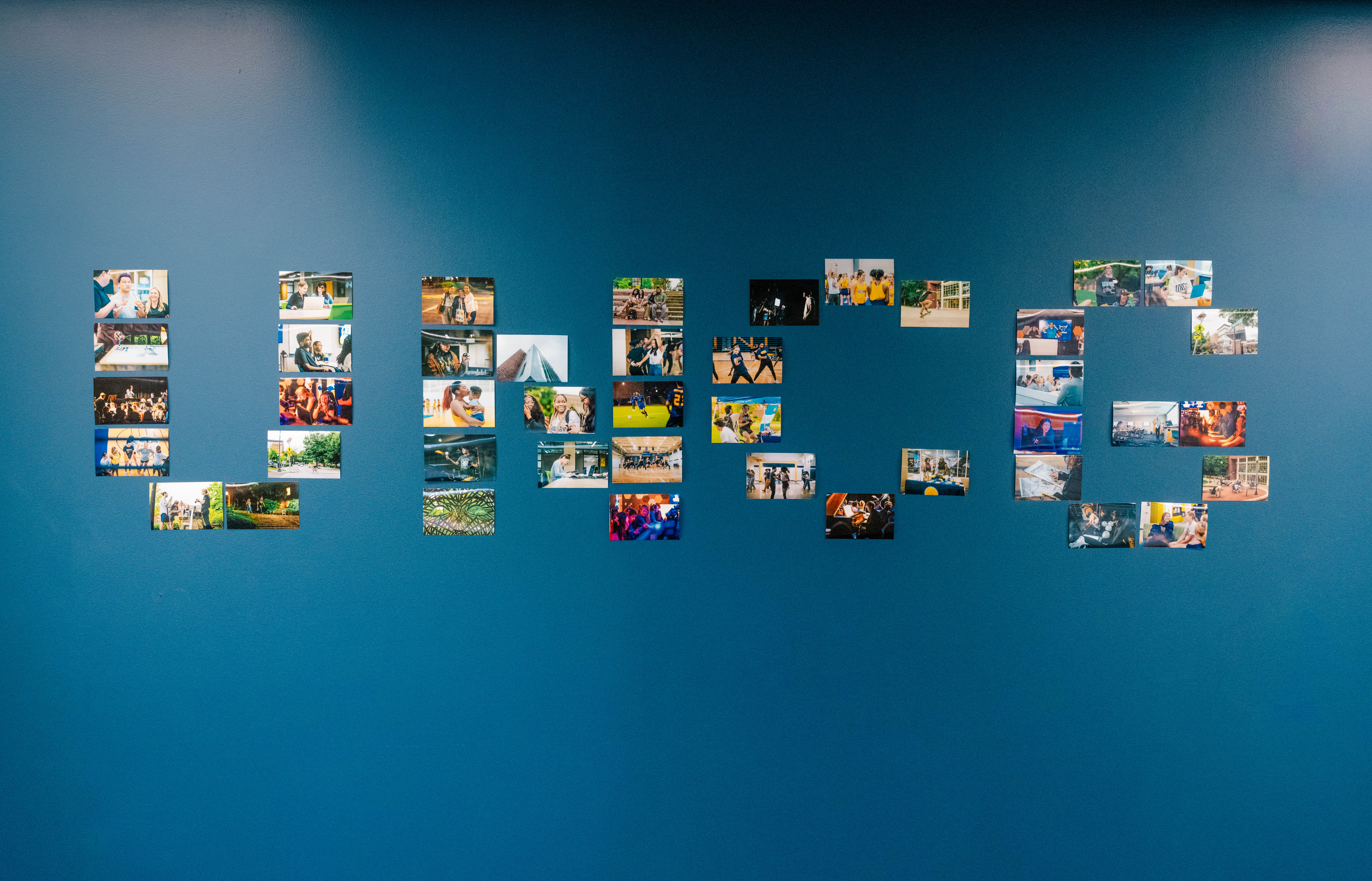 This is a photo collage of printed pictures all taken during this WEEK AT THE G and assembled into our UNCG letters.