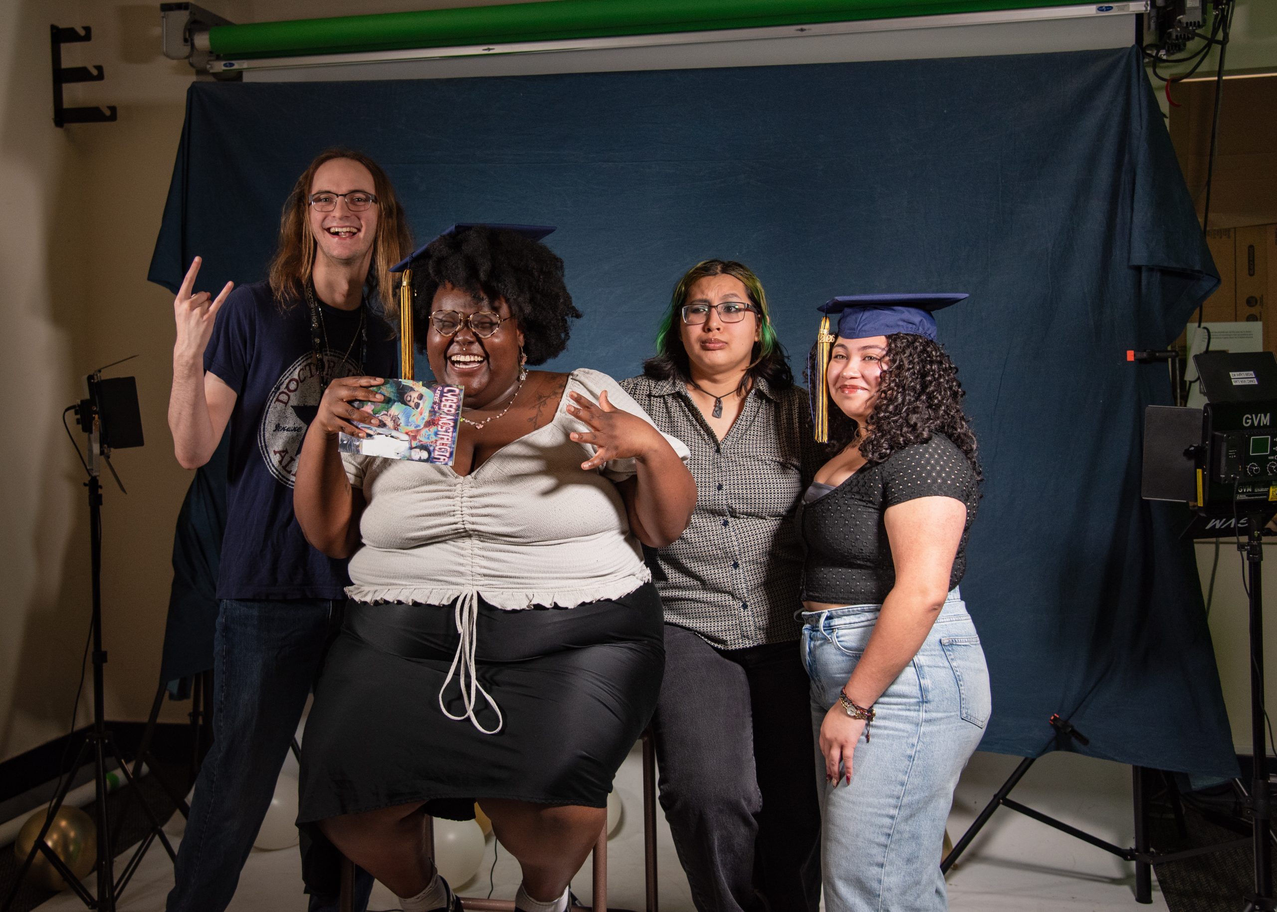 Smile for the camera! DMC seniors take their group portrait at Jackson Library.