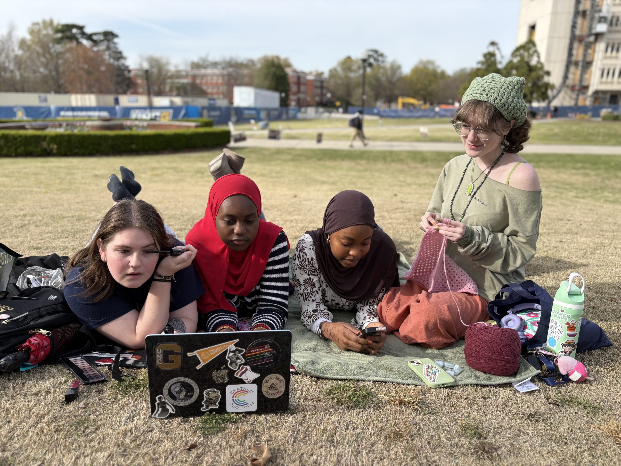 Students hanging out on the EUC lawn.
