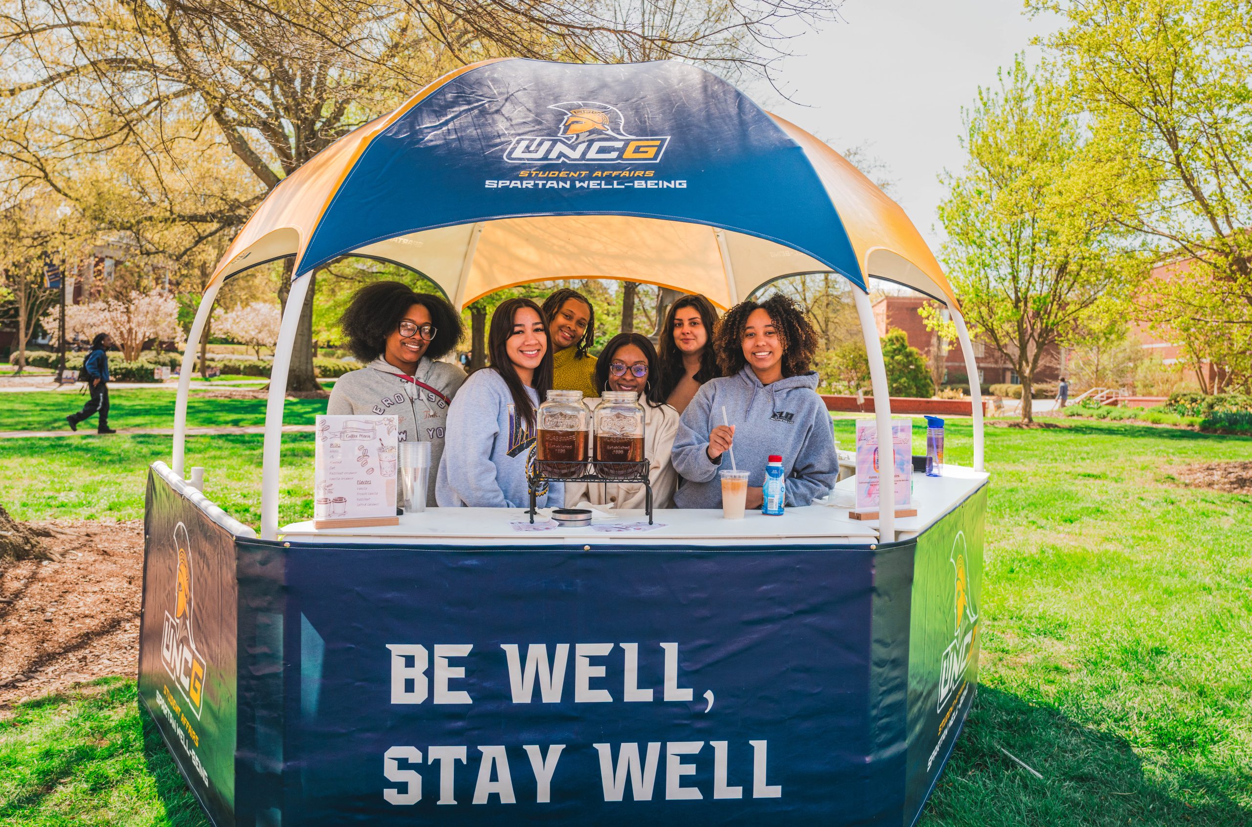 Brewed for Thought is a Well Being event to help students focus and lock in to get through the semester successfully offering free Iced Coffee and Swag.