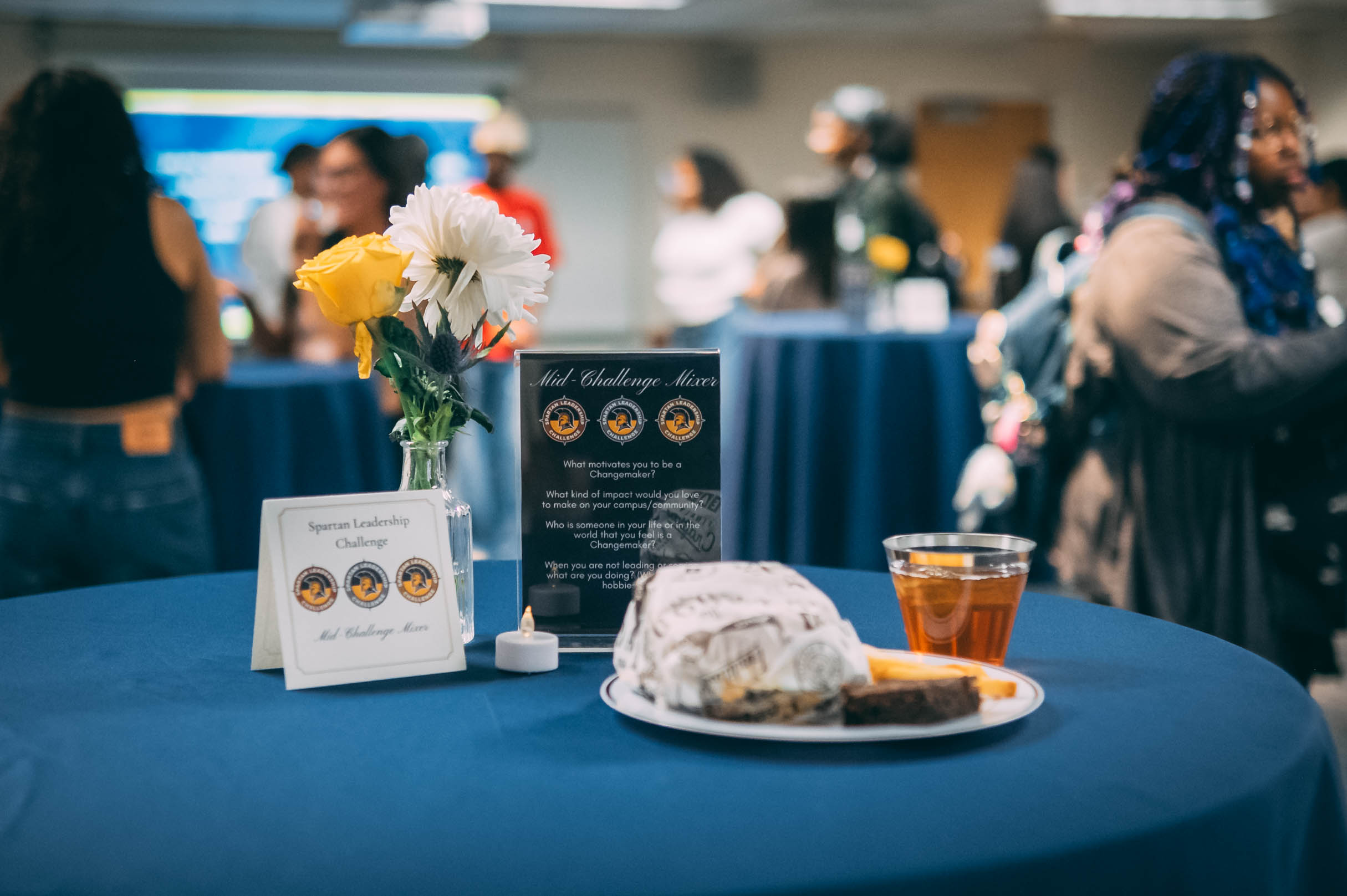 Food and drink greet students who come to learn more about the Spartan Leadership Challenge.