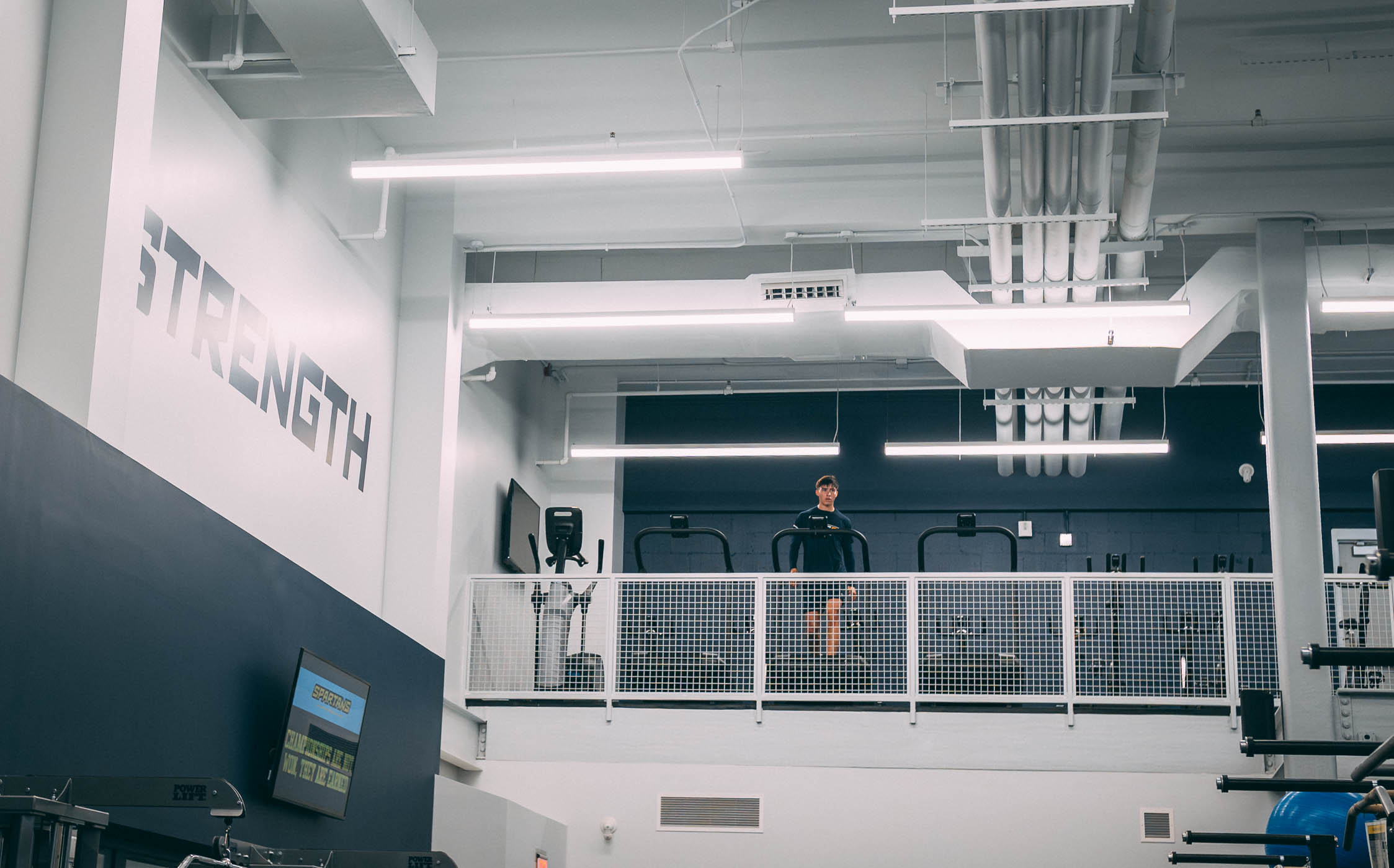 Student athletes train in the Coleman Building fitness room.