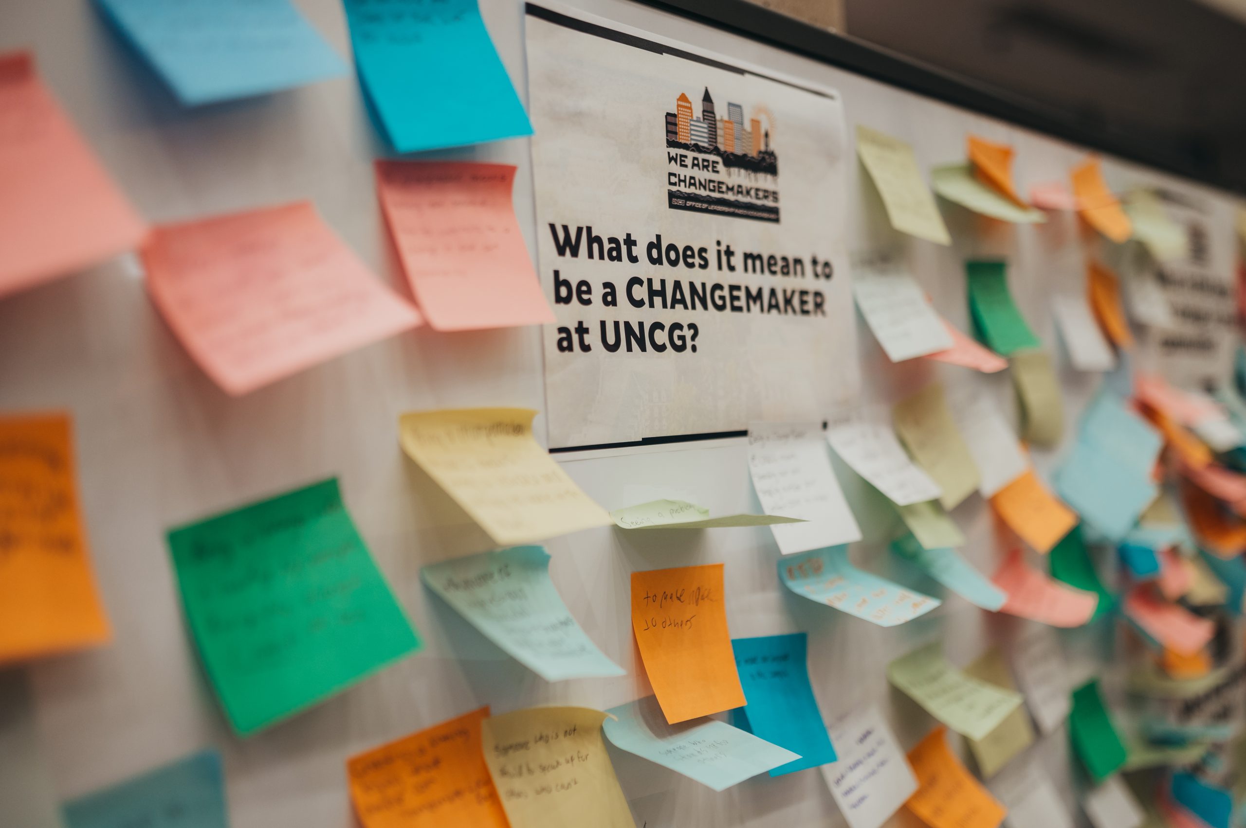 Students contributed to a display about what it means to be a changemaker at UNCG