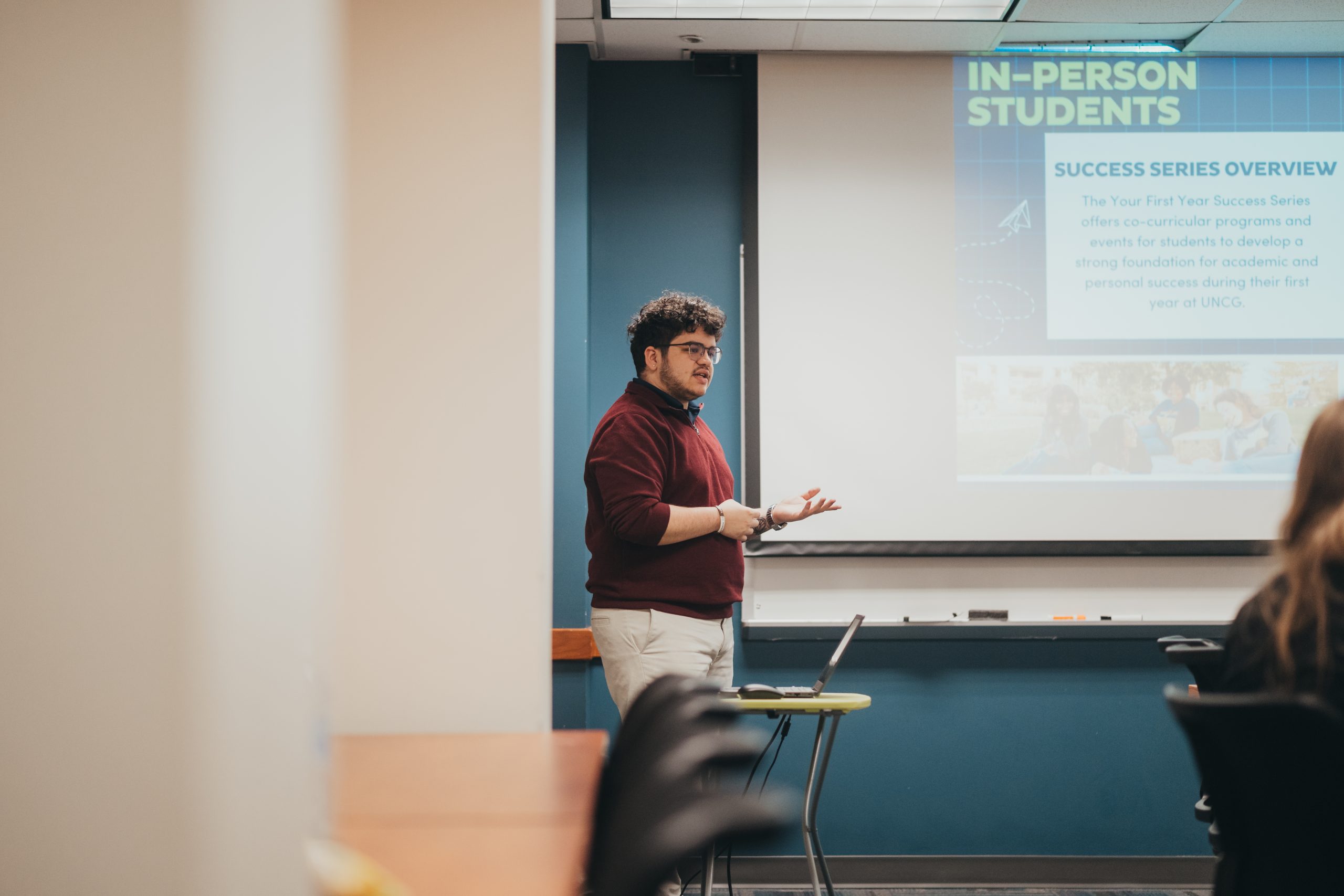 A speaker addresses participants in the YFY Student Success Series, which offers co-curricular programs and events for students to develop a strong foundation for academic and personal success during their first year at UNCG.