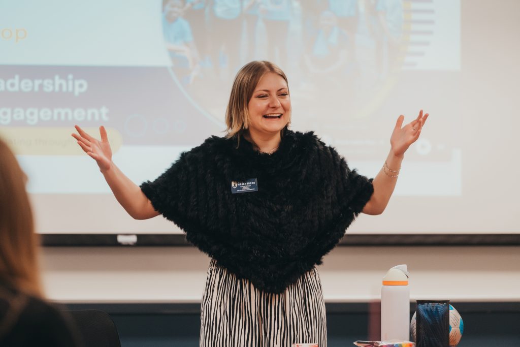 Audrey Ashburn addresses participants in the YFY Student Success Series, which offers co-curricular programs and events for students to develop a strong foundation for academic and personal success during their first year at UNCG.
